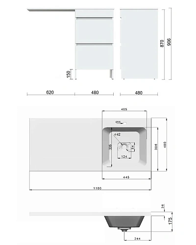 Тумба с раковиной Orange Sistema ST-110TUW+RAR напольная, правая 110 см под стиральную машину, белый Тумба с раковиной Orange Sistema ST-110TUW+RAR напольная, правая 110 см под стиральную машину, белый