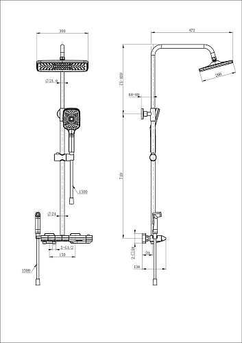 Душевая система Wonzon & Woghand с термостатом, хром (WW-B4132-A-CR) Душевая система Wonzon & Woghand с термостатом, хром (WW-B4132-A-CR)