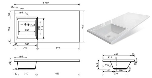 Раковина Эстет Dallas silk ФР-00014928 левая 1000х480 накладная Раковина Эстет Dallas silk ФР-00014928 левая 1000х480 накладная