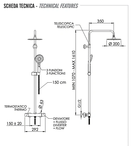 Душевая система Remer Elegance EQ32A8MPMD20 термостатическая Душевая система Remer Elegance EQ32A8MPMD20 термостатическая