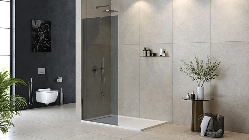 Душевая перегородка CEZARES LIBERTA-L-1-TB-100-GR-Cr 100см стекло тонированное (графит), профиль хром Душевая перегородка CEZARES LIBERTA-L-1-TB-100-GR-Cr 100см стекло тонированное (графит), профиль хром