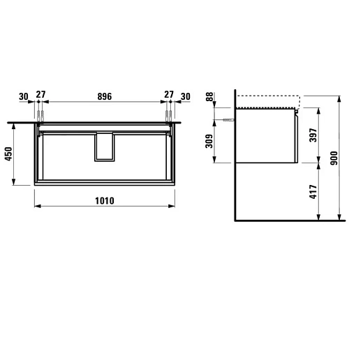 Тумба под раковину Laufen Pro S 8355.2 (4.8355.2.096.463.1, 1010x450x392мм), белый матовый Тумба под раковину Laufen Pro S 8355.2 (4.8355.2.096.463.1, 1010x450x392мм), белый матовый