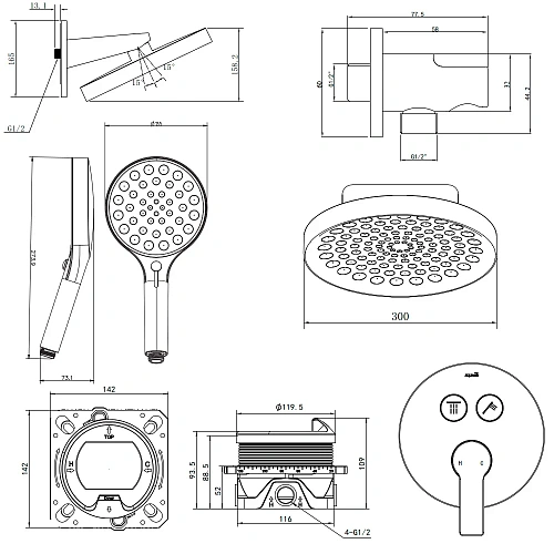 Душевая система AQUAme AQM 8402GM встраиваемая, Gun metal AQM8402GM Душевая система AQUAme AQM 8402GM встраиваемая, Gun metal AQM8402GM