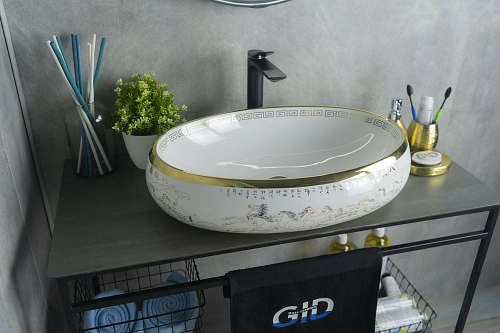 Раковина Gid Nc472 52222 накладная белая / золото 60x41x15 Раковина Gid Nc472 52222 накладная белая / золото 60x41x15