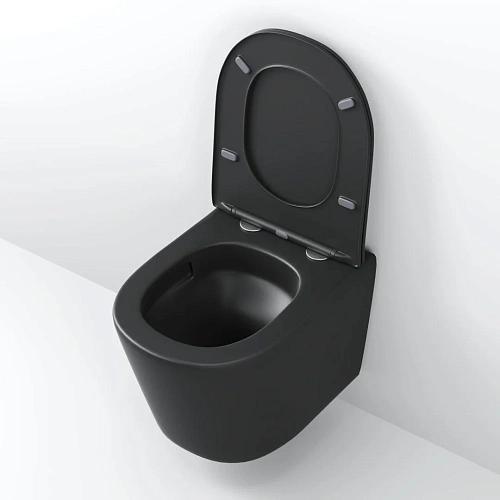 Унитаз подвесной GROSSMAN GR-4477BMSQ 485x360x330 черный матовый безободковый смыв торнадо бесшумный с сиденьем Унитаз подвесной GROSSMAN GR-4477BMSQ 485x360x330 черный матовый безободковый смыв торнадо бесшумный с сиденьем
