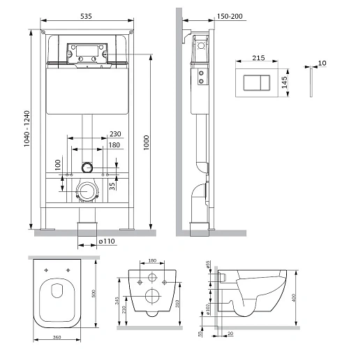 Комплект унитаза AM.PM Gem IS70238.901701 с инсталляцией, сиденьем микролифт и клавишей смыва Комплект унитаза AM.PM Gem IS70238.901701 с инсталляцией, сиденьем микролифт и клавишей смыва