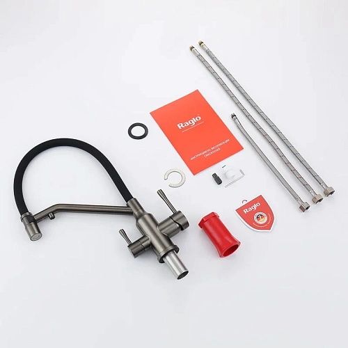 Смеситель для кухни Raglo R81.62.09 с гибким изливом с подключением к фильтру, графит Смеситель для кухни Raglo R81.62.09 с гибким изливом с подключением к фильтру, графит