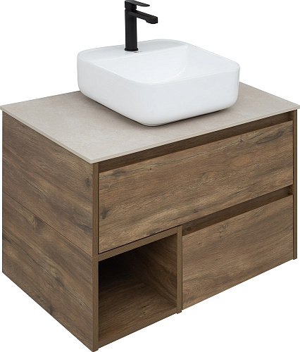 Тумба с раковиной STWORKI Карлстад 75 дуб рустикальный, простоун беж 425315 Тумба с раковиной STWORKI Карлстад 75 дуб рустикальный, простоун беж 425315