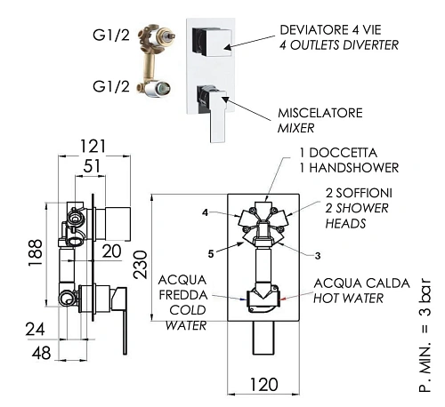 Смеситель для душа Remer Qubika Q94 Смеситель для душа Remer Qubika Q94