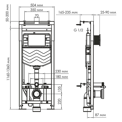 Инсталляция для унитаза WasserKRAFT Alme 15TLT.010.ME.PG02 с клавишей смыва золото Инсталляция для унитаза WasserKRAFT Alme 15TLT.010.ME.PG02 с клавишей смыва золото