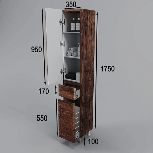 Шкаф-пенал Style Line Атлантика 35 L с корзиной, Люкс старое дерево, PLUS СС-00002222 Шкаф-пенал Style Line Атлантика 35 L с корзиной, Люкс старое дерево, PLUS СС-00002222