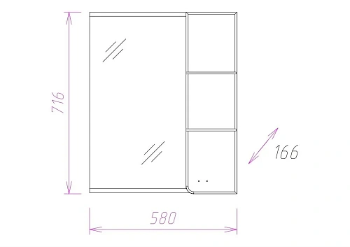 Зеркальный шкаф Onika СТИЛЬ 58.01 правый 205833 Зеркальный шкаф Onika СТИЛЬ 58.01 правый 205833