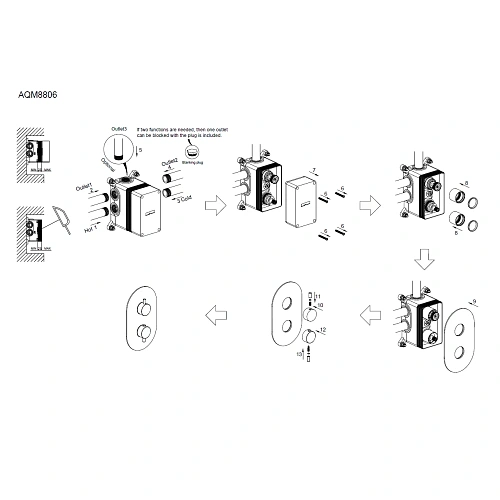 Смеситель для душа AQUAme Siena AQM8806BN встраиваемый, никель шлифованный Смеситель для душа AQUAme Siena AQM8806BN встраиваемый, никель шлифованный