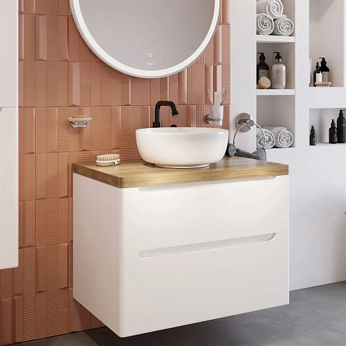 Тумба с раковиной STWORKI Берген 80 белая со светлой столешницей, Moduo 40 RING 549470 Тумба с раковиной STWORKI Берген 80 белая со светлой столешницей, Moduo 40 RING 549470