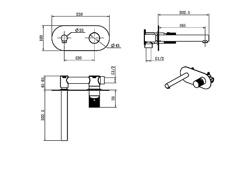 Смеситель для раковины Boheme Stick 125-CB.3 встраиваемый Copper Brushed ручка LINEA Смеситель для раковины Boheme Stick 125-CB.3 встраиваемый Copper Brushed ручка LINEA