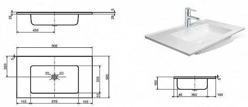 Раковина Эстет Каре ФР-00000782 900х500 накладная Раковина Эстет Каре ФР-00000782 900х500 накладная