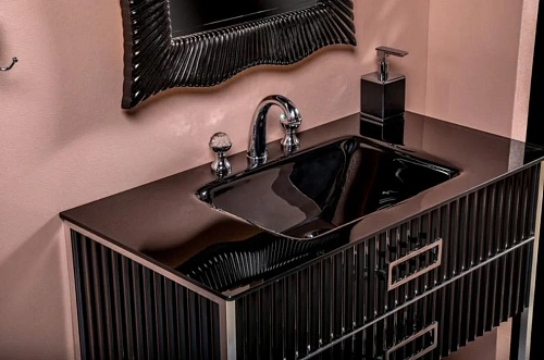 Тумба под раковину Armadi Art MONACO 80 866-080-BCR черная глянец + хром моноблок Тумба под раковину Armadi Art MONACO 80 866-080-BCR черная глянец + хром моноблок