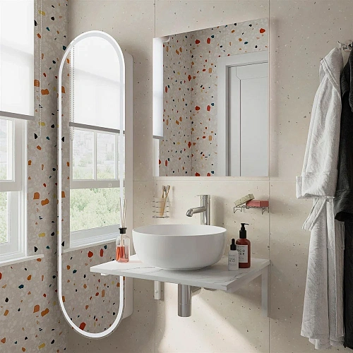 Комплект мебели DIWO Элиста 60 белый мрамор, с раковиной Moduo 40 RING, в скандинавском стиле, оваль 554704 Комплект мебели DIWO Элиста 60 белый мрамор, с раковиной Moduo 40 RING, в скандинавском стиле, оваль 554704