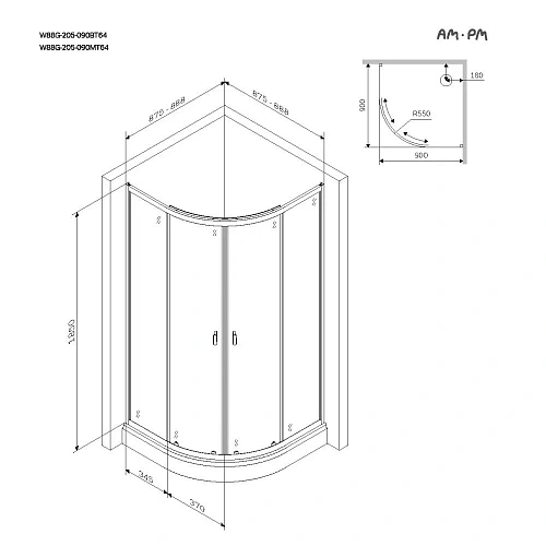 Душевой уголок AM.PM X-Joy W88G-205-090MT64 Twin Slide, 90x90, профиль хром матовый Душевой уголок AM.PM X-Joy W88G-205-090MT64 Twin Slide, 90x90, профиль хром матовый