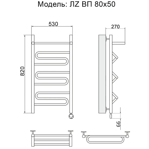 Полотенцесушитель электрический Ника CURVE ЛZ ВП 80/50 правый тэн Полотенцесушитель электрический Ника CURVE ЛZ ВП 80/50 правый тэн