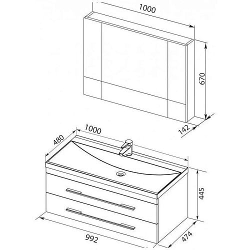 Комплект мебели Aquanet Верона NEW 100 черный (подвесной 2 ящика) 00230319 Комплект мебели Aquanet Верона NEW 100 черный (подвесной 2 ящика) 00230319