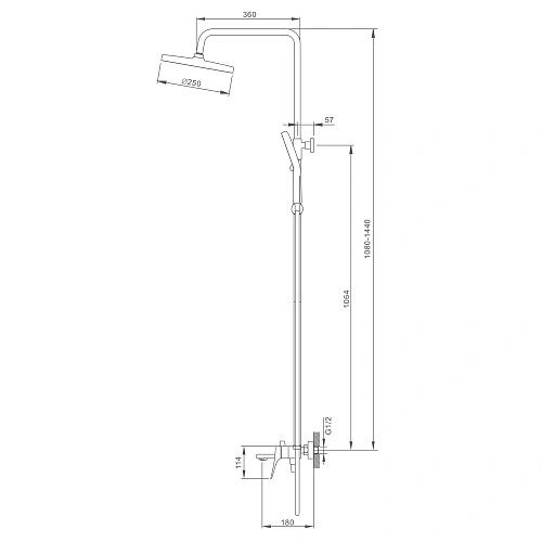 Душевая система Splenka S54.24.09 поворотный излив 18 см, графит Душевая система Splenka S54.24.09 поворотный излив 18 см, графит