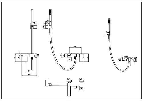 Смеситель для ванны Boheme Qubic Shinny Gun Metal 473-SGM Смеситель для ванны Boheme Qubic Shinny Gun Metal 473-SGM