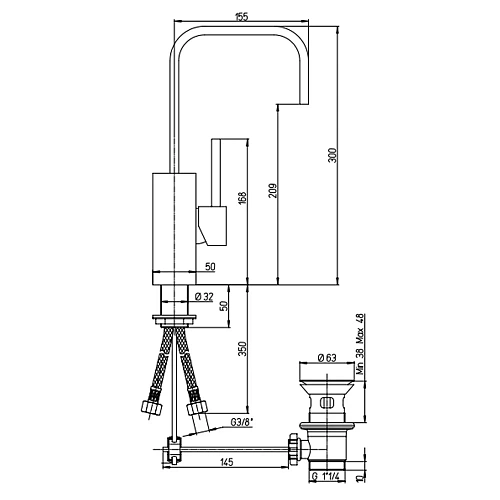 Смеситель для раковины Paini Dax-Dax-R 84PW250 с донным клапаном Смеситель для раковины Paini Dax-Dax-R 84PW250 с донным клапаном