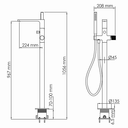 Смеситель для ванны WasserKRAFT Fulda 5221 напольный черный Смеситель для ванны WasserKRAFT Fulda 5221 напольный черный