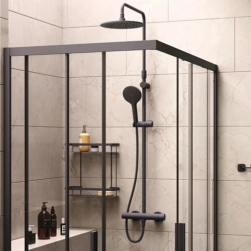 Душевой уголок AM.PM Gem S 120х80 WK93ER с душевой системой и аксессуарами, профиль черный матовый, стекло прозрачное Душевой уголок AM.PM Gem S 120х80 WK93ER с душевой системой и аксессуарами, профиль черный матовый, стекло прозрачное