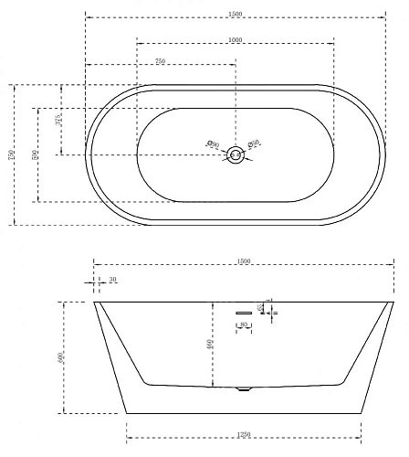 Ванна отдельностоящая ABBER AB9320-1.5 150x75 универсальная, белая акриловая Ванна отдельностоящая ABBER AB9320-1.5 150x75 универсальная, белая акриловая