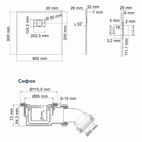 Душевой поддон WasserKRAFT Elbe 74T03 черный Душевой поддон WasserKRAFT Elbe 74T03 черный