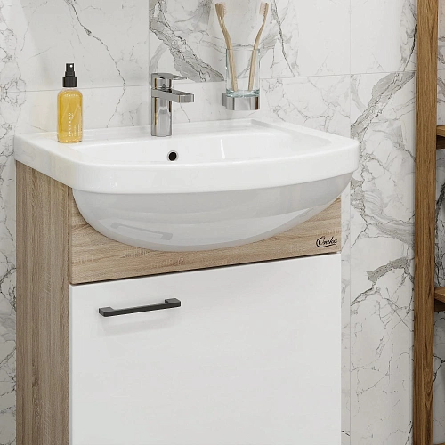 Тумба под раковину Onika Эко 52 см 105208 Black напольная, белая/дуб сонома (для Акватон 52) Тумба под раковину Onika Эко 52 см 105208 Black напольная, белая/дуб сонома (для Акватон 52)