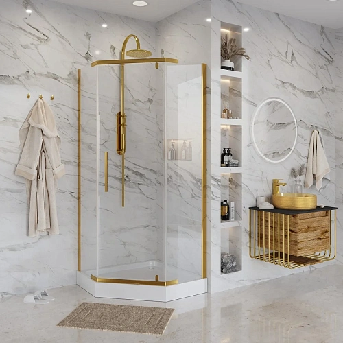 Душевой уголок Niagara Nova NG-6405-08 GOLD (90x90x195) трапеция, дверь распашная 64050811GOLD Душевой уголок Niagara Nova NG-6405-08 GOLD (90x90x195) трапеция, дверь распашная 64050811GOLD