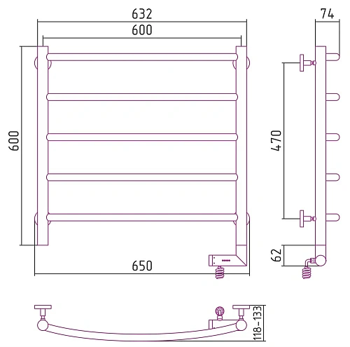 Полотенцесушитель электрический Сунержа Галант 2.0 600х600 МЭМ правый 00-5201-6060 Без покрытия Полотенцесушитель электрический Сунержа Галант 2.0 600х600 МЭМ правый 00-5201-6060 Без покрытия