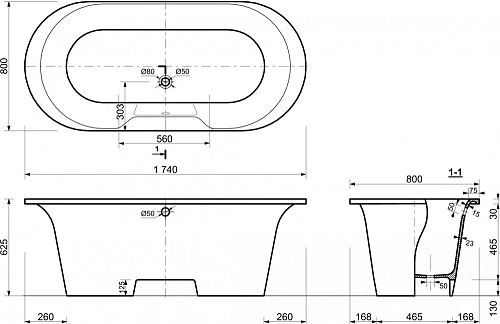 Ванна из искусственного камня Эстет Лион 1740х800 ФР-00000684 Ванна из искусственного камня Эстет Лион 1740х800 ФР-00000684