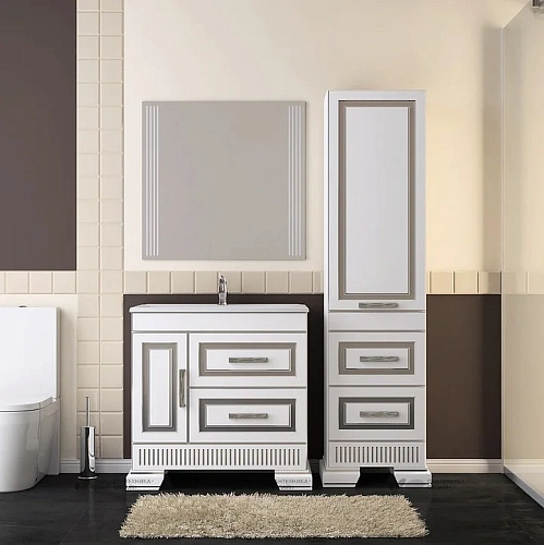 Шкаф-пенал Opadiris Оникс правый Белый глянцевый с серебряной патиной Z0000005504 Шкаф-пенал Opadiris Оникс правый Белый глянцевый с серебряной патиной Z0000005504