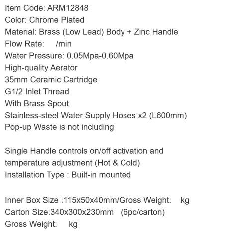 Смеситель для раковины ARROW ARM12848 хром Смеситель для раковины ARROW ARM12848 хром