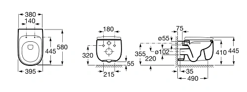 Унитаз подвесной Roca Beyond 580, rimless, белый матовый 3460B7620 Унитаз подвесной Roca Beyond 580, rimless, белый матовый 3460B7620