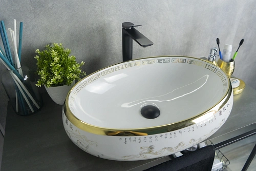 Раковина Gid Nc472 52222 накладная белая / золото 60x41x15 Раковина Gid Nc472 52222 накладная белая / золото 60x41x15