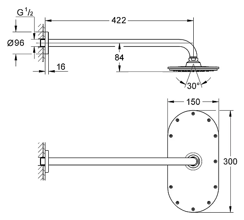 Верхний душ Grohe Rainshower Veris 26170000 с кронштейном Верхний душ Grohe Rainshower Veris 26170000 с кронштейном