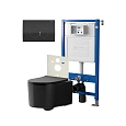 Комплект инсталляции Point Элемент PN45120 с клавишей смыва Виктория, черная/хром, PN44061BC и унитазом Веста чёрн мат, PN41701BM Комплект инсталляции Point Элемент PN45120 с клавишей смыва Виктория, черная/хром, PN44061BC и унитазом Веста чёрн мат, PN41701BM