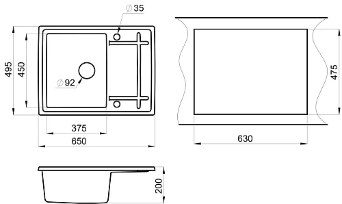 Кухонная мойка Granula 6501, ЧЁРНЫЙ, кварц 650х495 Кухонная мойка Granula 6501, ЧЁРНЫЙ, кварц 650х495