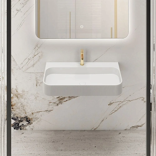 Раковина Vincea VWB-6SG75MW, 750x460x120 из искусственного камня, подвесная, цвет белый матовый Раковина Vincea VWB-6SG75MW, 750x460x120 из искусственного камня, подвесная, цвет белый матовый