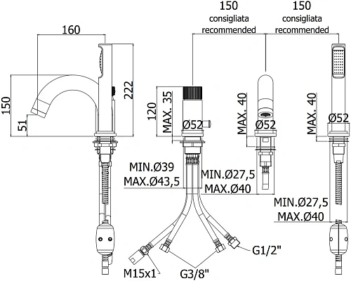 Смеситель на борт ванны Paffoni Jo JO040LCR Смеситель на борт ванны Paffoni Jo JO040LCR