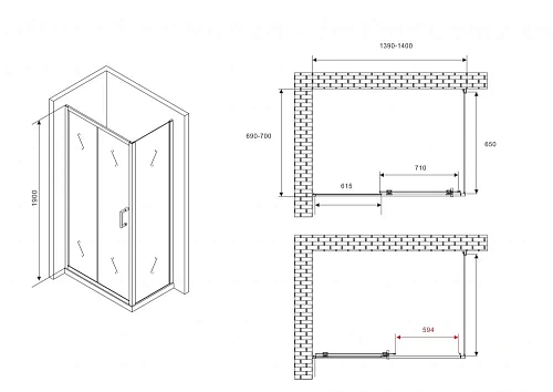 Душевой уголок ABBER Schwarzer Diamant AG30140B5-S70B5 140x70 см универсальный, профиль черный, стекло прозрачное Душевой уголок ABBER Schwarzer Diamant AG30140B5-S70B5 140x70 см универсальный, профиль черный, стекло прозрачное