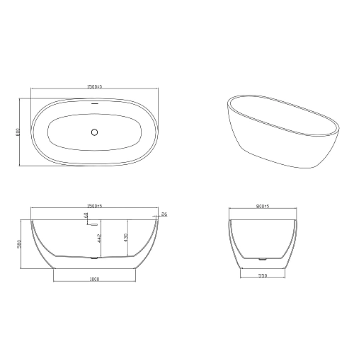 Ванна отдельностоящая GROSSMAN GR-2403 Classic (150x78x58) Ванна отдельностоящая GROSSMAN GR-2403 Classic (150x78x58)