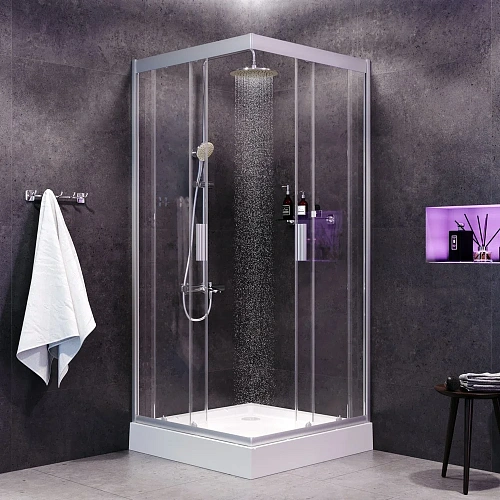 Душевой уголок AM.PM Gem 90х90 WK90DF профиль серый, стекло прозрачное, с поддоном, душевой системой Душевой уголок AM.PM Gem 90х90 WK90DF профиль серый, стекло прозрачное, с поддоном, душевой системой