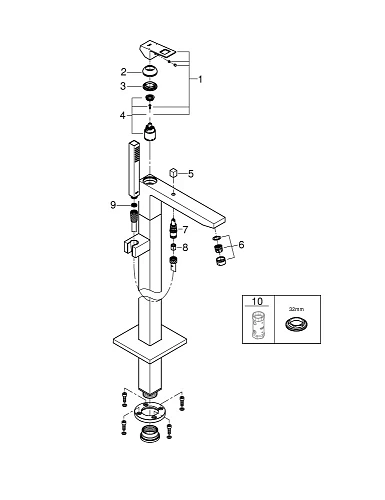 Смеситель для ванны GROHE Eurocube, напольный, с ручным душем, хром (23672001) Смеситель для ванны GROHE Eurocube, напольный, с ручным душем, хром (23672001)