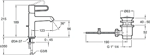 Смеситель для раковины Jacob Delafon Odeon Rive Gauche E21028-GLD-CP с донным клапаном Смеситель для раковины Jacob Delafon Odeon Rive Gauche E21028-GLD-CP с донным клапаном